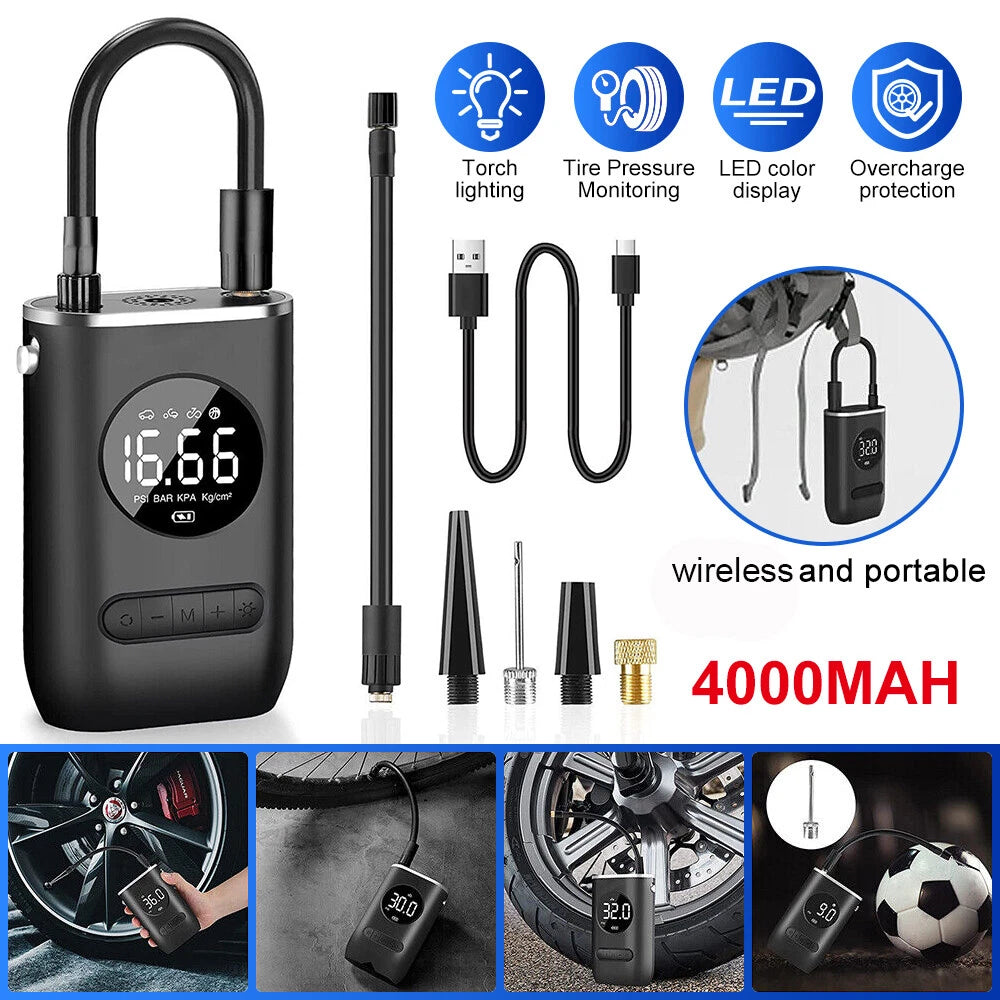 Cordless Car Tyre Inflator – USB Rechargeable Portable Air Pump