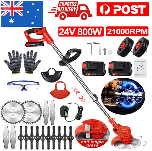 24V Cordless 3-in-1 Electric Grass Trimmer & Brush Cutter – Whipper Snipper Lawn Mower