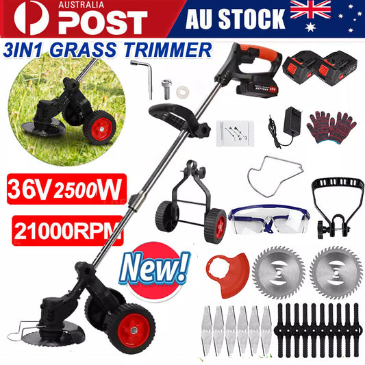 36V Cordless 3-in-1 Electric Grass Trimmer & Brush Cutter – Whipper Snipper Lawn Mower