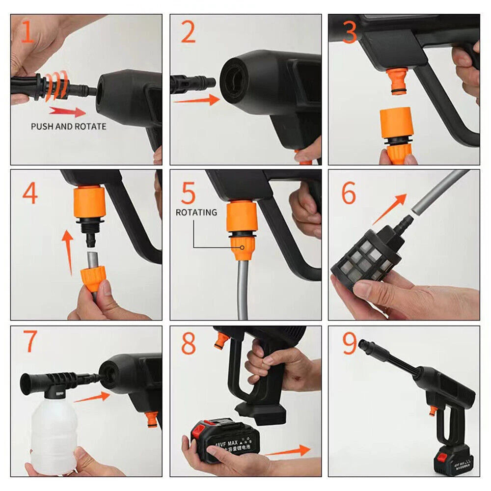 48V Cordless High-Pressure Washer Gun – Dual Battery Power Cleaner for Cars & More