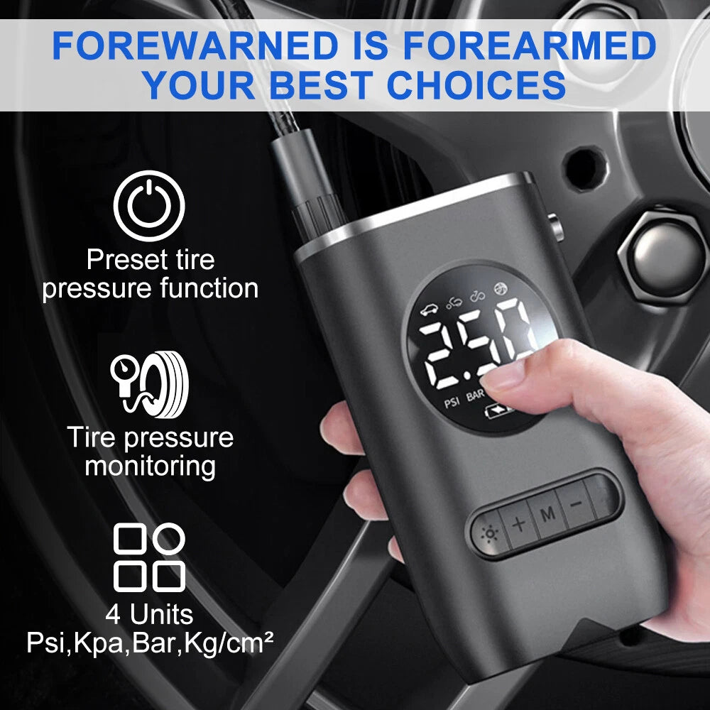 Cordless Car Tyre Inflator – USB Rechargeable Portable Air Pump