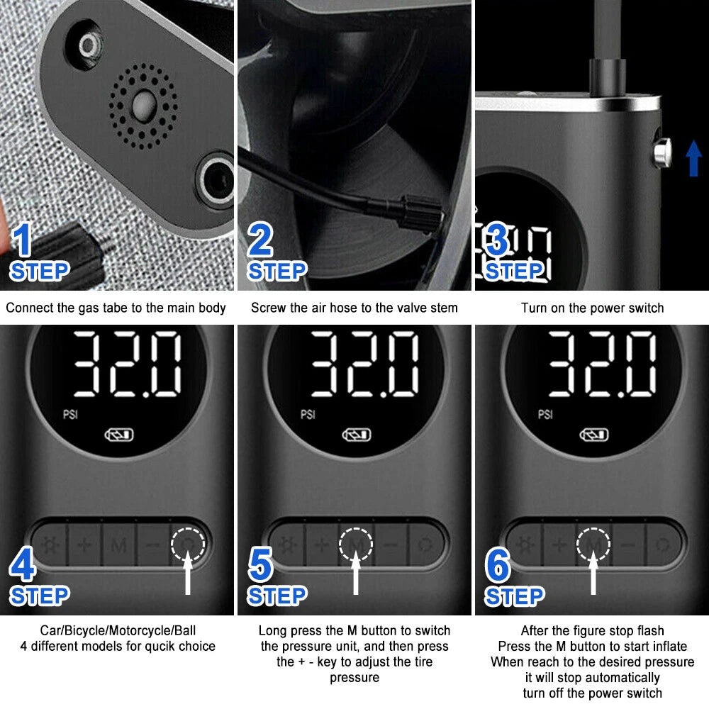 Cordless Car Tyre Inflator – USB Rechargeable Portable Air Pump