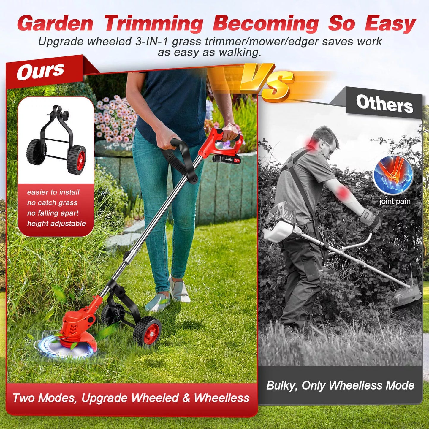 36V Cordless 3-in-1 Electric Grass Trimmer & Brush Cutter – Whipper Snipper Lawn Mower