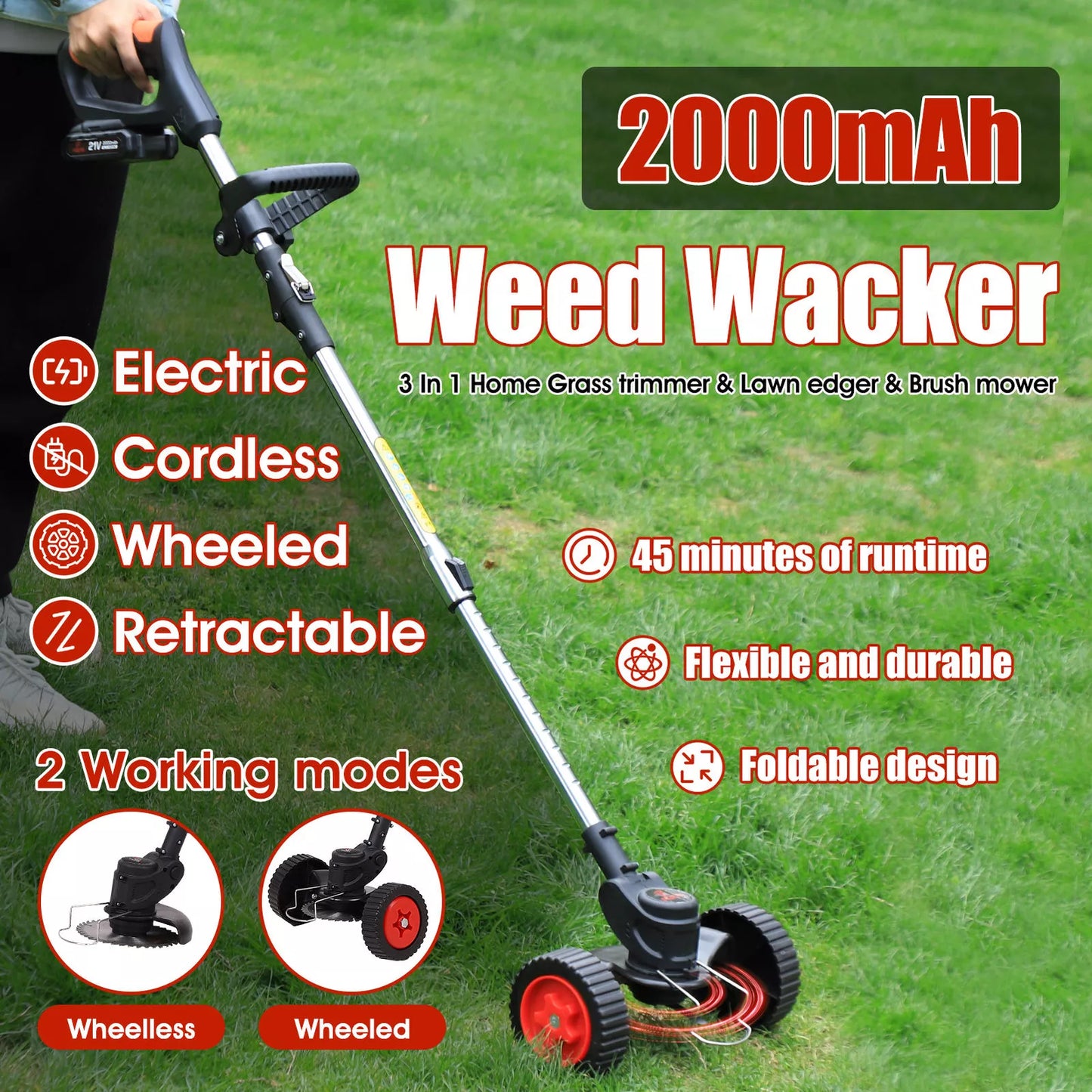 36V Cordless 3-in-1 Electric Grass Trimmer & Brush Cutter – Whipper Snipper Lawn Mower